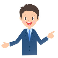 説明するビジネスマン、男性会社員のイラスト素材