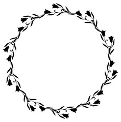 Elegant round frame with bluebells silhouette. Design element for advertisements, flyer, web, wedding and other invitations or greeting cards.Vector clip art.