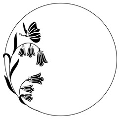 Elegant round frame with bluebells and butterfly. Design element for advertisements, flyer, web, wedding and other invitations or greeting cards.Vector clip art.