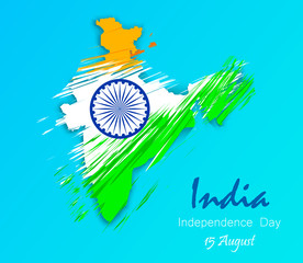 India map in national flag tricolour floral Abstract background for Indian Independence Day.