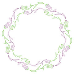 Elegant color round frame with bluebells. Design element for advertisements, flyer, web, wedding and other invitations or greeting cards.Vector clip art.