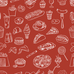 Hand drawn fast food pattern