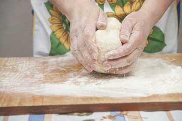 Women's hands preparing fresh yeast dough