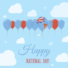 Fiji National Day Flat Patriotic Poster. Row of Balloons in Colors of the Fijian flag. Happy National Day Card with Flags, Balloons, Clouds and Sky.