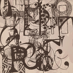 Writing, grunge doodle background. Hand drawn abstract letters.
