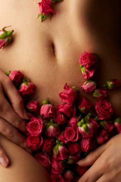 Sensual female body with roses flowers