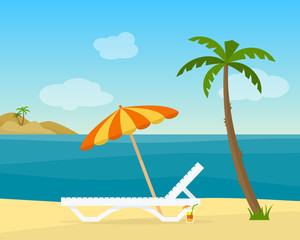 Fototapeta na wymiar Lounge on the beach under a palm tree