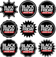 Black friday special offer alarm clock black icon with red ribbo
