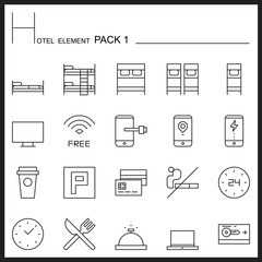 Hotel Element Line Icon Set 1.Mono pack.Graphic vector logo set.