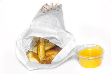 Garlic bread sticks in the bag.