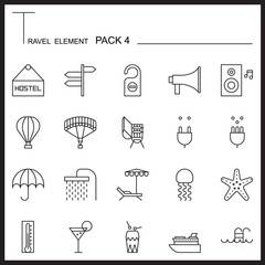 Travel Element Line Icon Set 4.Beach and Sea thin icons.Mono pac