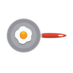 Fried egg in frying pan. Flat color style vector Icon. Cute icon for restaurant or cafe menu design.