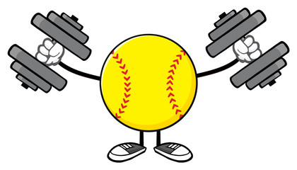 Softball Faceless Cartoon Mascot Character Working Out With Dumbbells