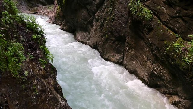 Rapids in Partnach Gorge or Partnachklamm is a scenic location and nature attraction in Germany near Garmisch Paterkirchen.
