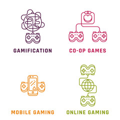 Game related concepts, line style. Part 1. Vector illustration.