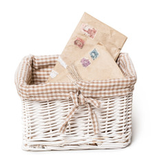 wicker basket with letters