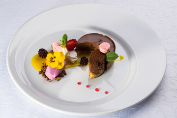 Chocolate souffle and ice cream