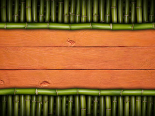 Wooden planks on bamboo stick background