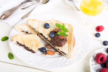 Breakfast toast with chocolate nut paste