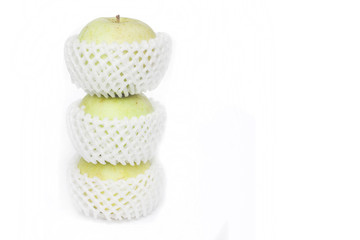 Green apple for healthy on white background.