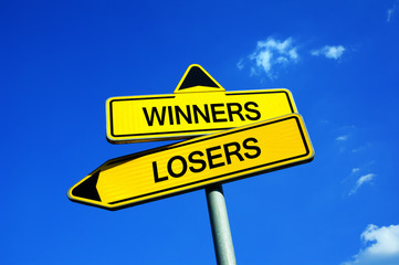 Winners or Losers - Traffic sign with two options - Competitive motivation to be successful and not lose game, match, play, duel and competition