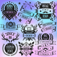 Black vintage badges set. Vector illustration isolated on trendy blurred background