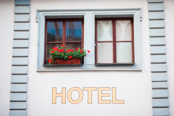 Fototapeta na wymiar Facade of a building in Karlovy Vary