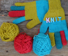 colorful knitted gloves for cold day