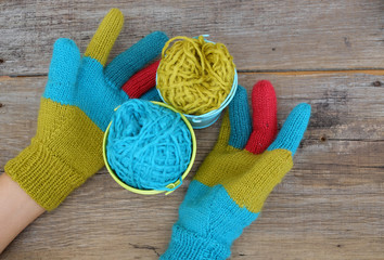 colorful knitted gloves for cold day