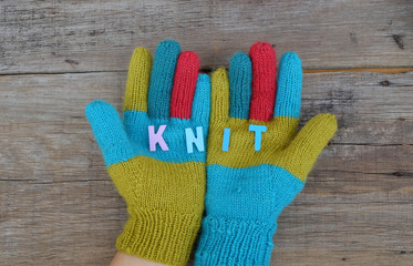 colorful knitted gloves for cold day