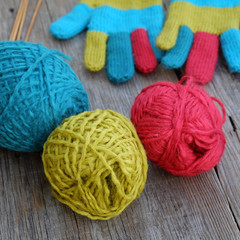 colorful knitted gloves for cold day