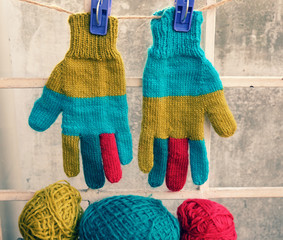 colorful knitted gloves for cold day