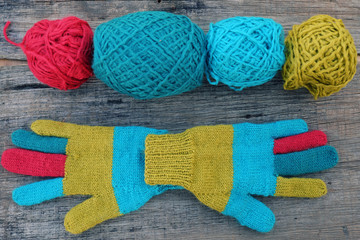 colorful knitted gloves for cold day