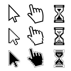 Vector icon hand, cursor and hourglass on white background.
