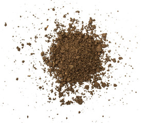 Dirty earth on white background. Natural soil texture