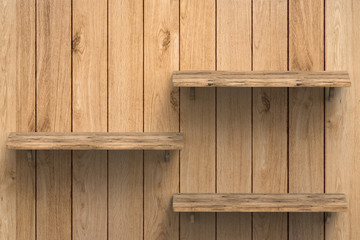 three wooden shelves on wooden background