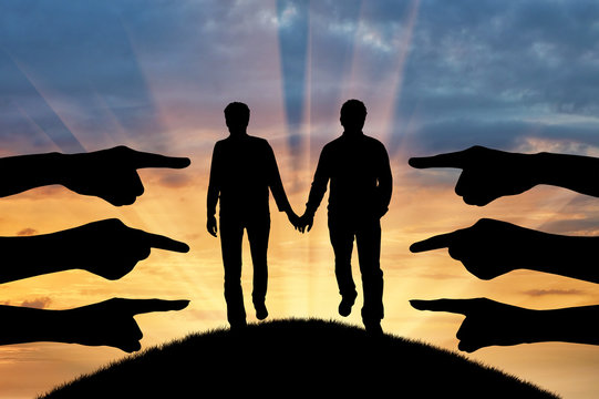 Silhouette hands show condemning gay couple