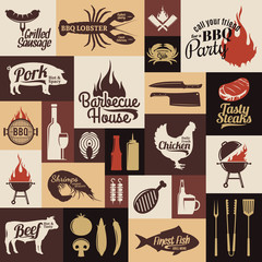 Set of vector bbq labels, icons and design elements - obrazy, fototapety, plakaty
