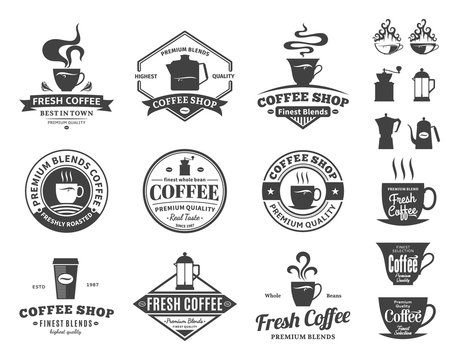 Set of vector coffee shop labels, icons and design elements