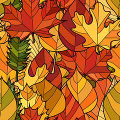 abstract vector doodle autumn leaves seamless pattern