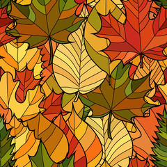 abstract vector doodle autumn leaves seamless pattern