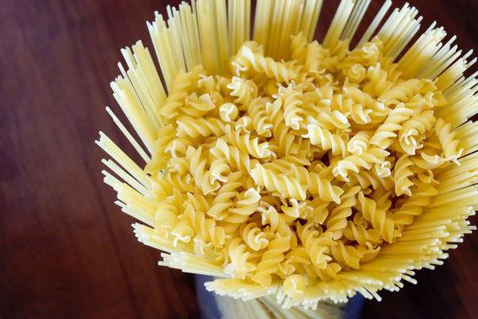 Uncooked pasta spaghetti macaroni Spiral