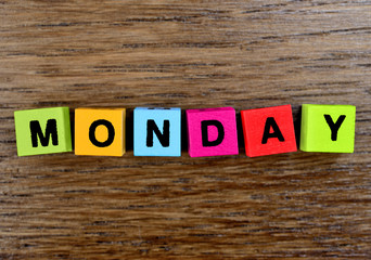 The word Monday on table