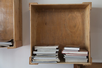 Wooden box for bookshelf.