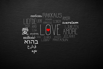 Fototapeta na wymiar Love Word Cloud in Many Different Languages