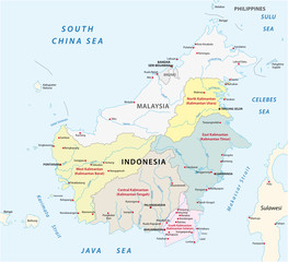 Fototapeta premium administrative and political vector map of Indonesia's districts on the island Borneo/ Kalimantan