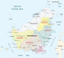 administrative and political vector map of Indonesia's districts on the island Borneo/ Kalimantan