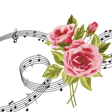 Red roses with music notes.