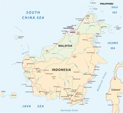 vector road map of island Borneo/ Kalimantan
