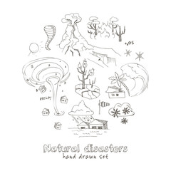 Set of doodle sketch Natural disasters
